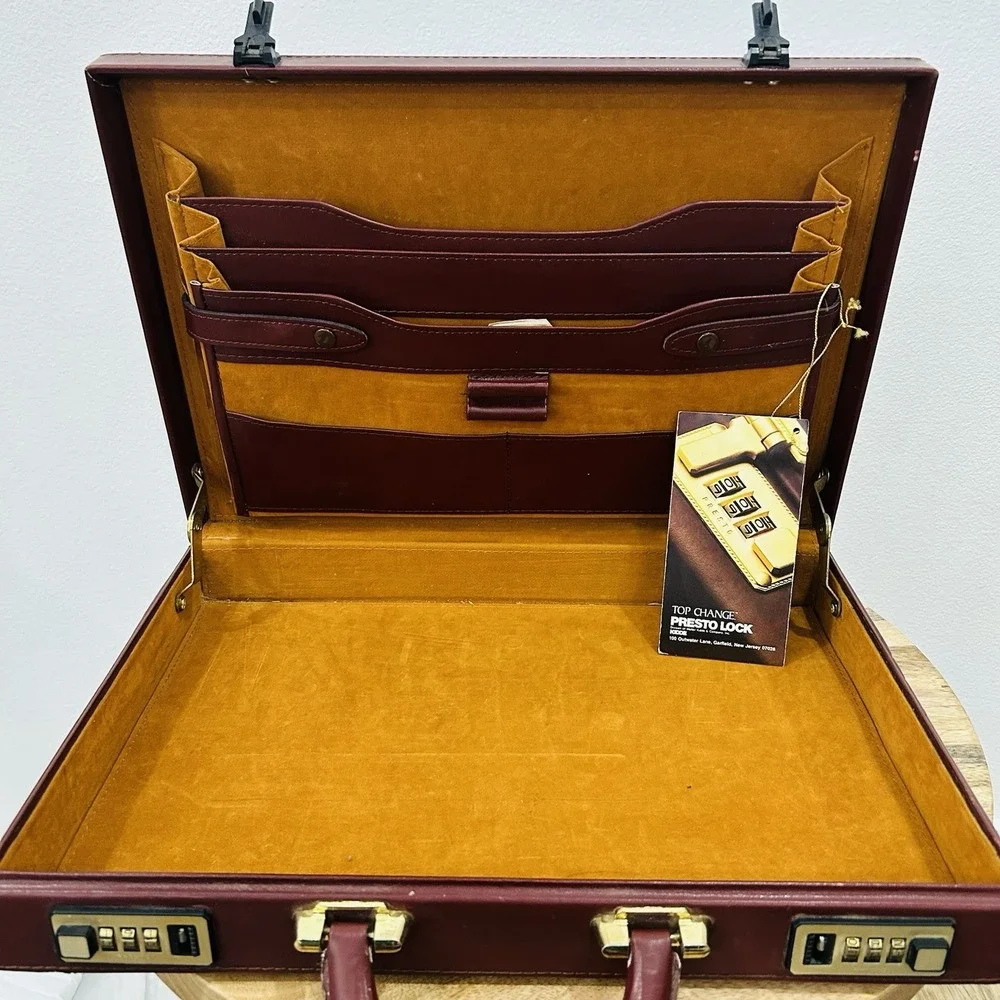 Vintage 1980's Leather Hardcase Presto Combination Lock Briefcase 12